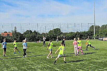 Foto: Kinder auf einer Rasenfläche mit Frisbees